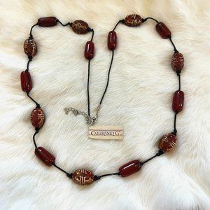 COurtney G Womens Necklace Red Brown Art Glass Ceramic Boho‎ Retro 13652